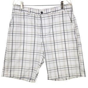 Ben Hogan Performance Shorts Size 34 White Gray Plaid Chino Golf Active Pockets